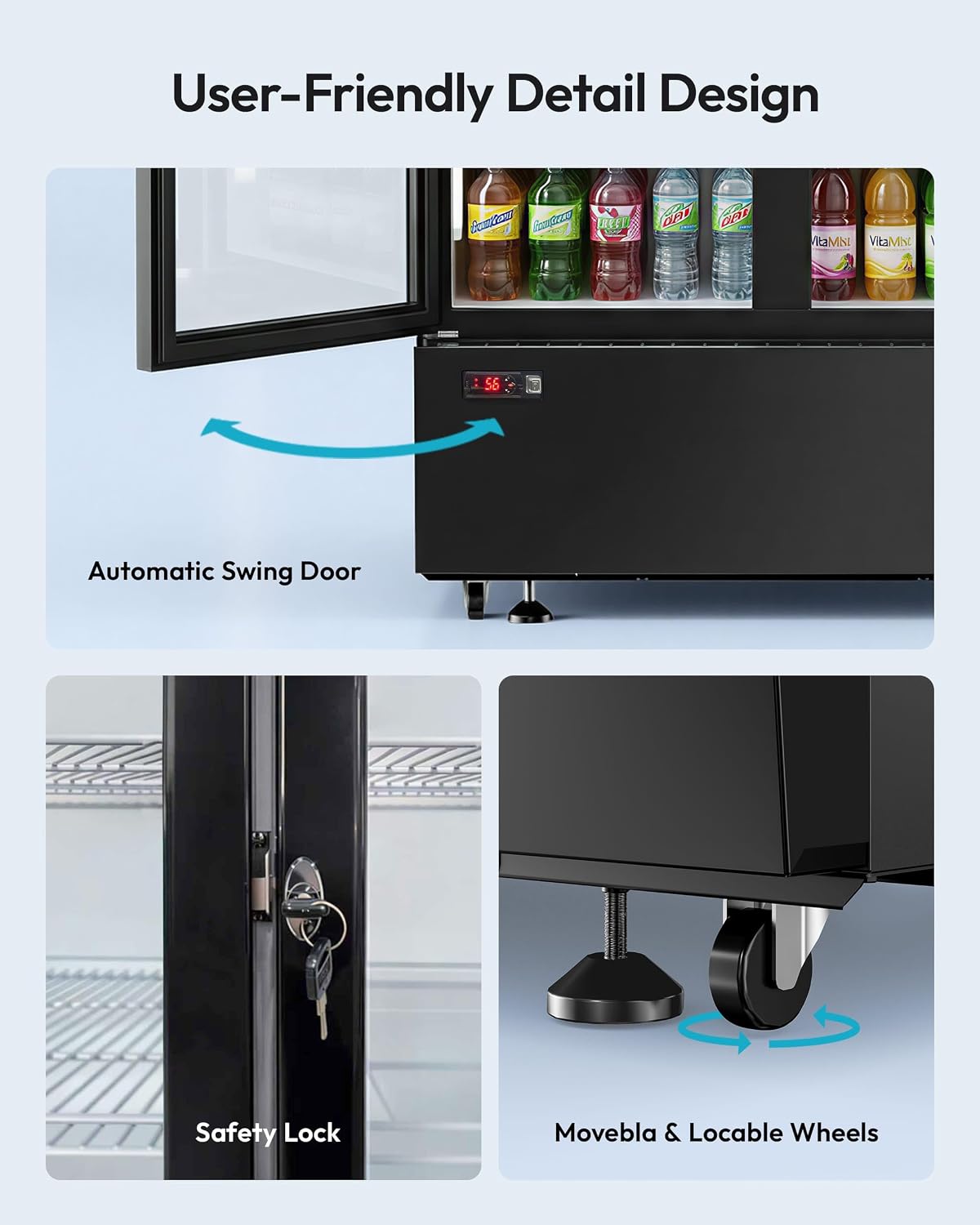 25 cu.ft Commercial Refrigerators, Beverage Cooler with LED Light, Drink Merchandiser with 8 Adjustable Shelves, 2 Glass Doors, Digital Control, ETL Certified, 32-50°FF