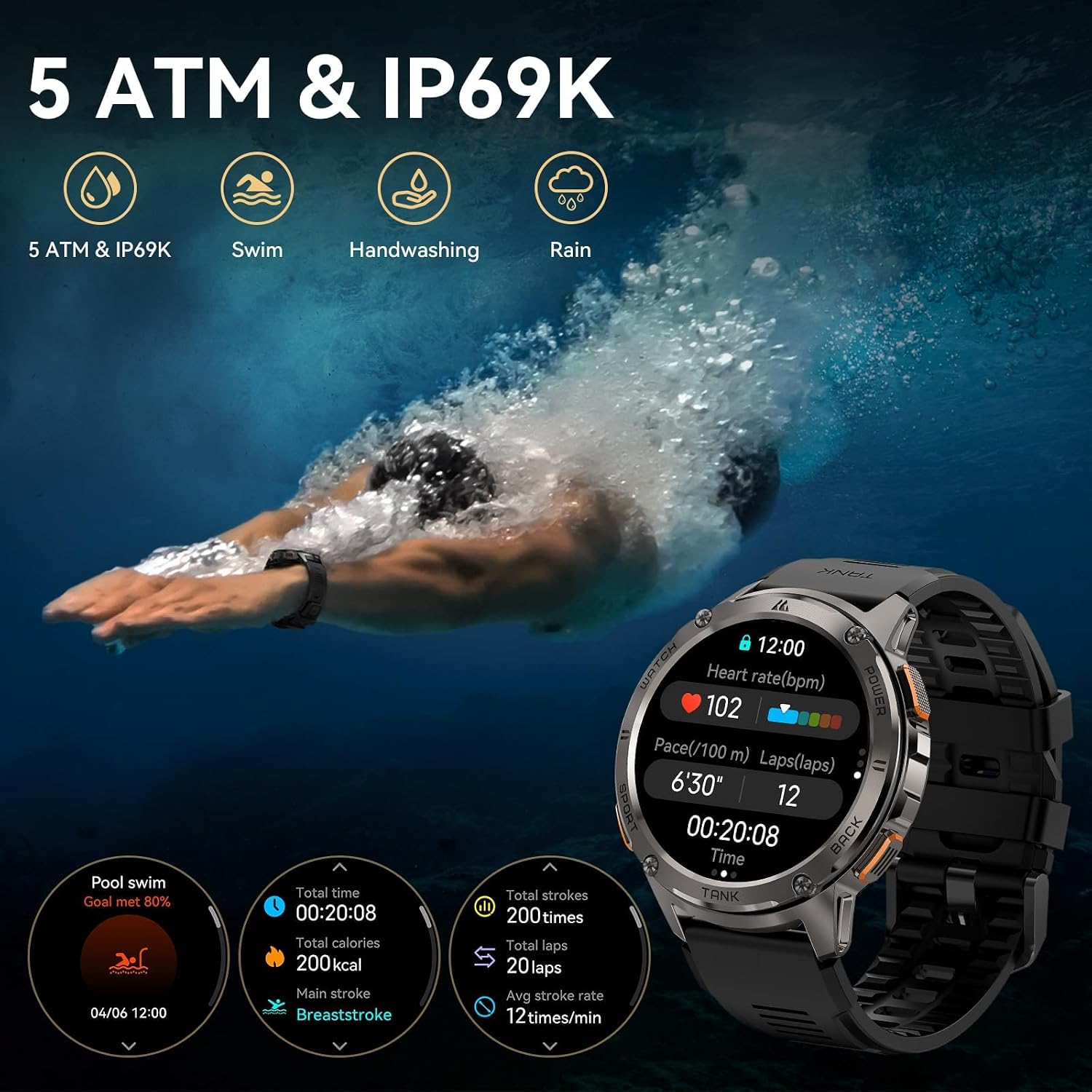 AMAZTIM Smart Watches for Men,60 Days Extra-Long Battery, Rugged Military Bluetooth Call(Answer/Dial Calls),1.43' Ultra HD AMOLED Display,Full Metal Body SmartWatch Compatible iPhone and Android