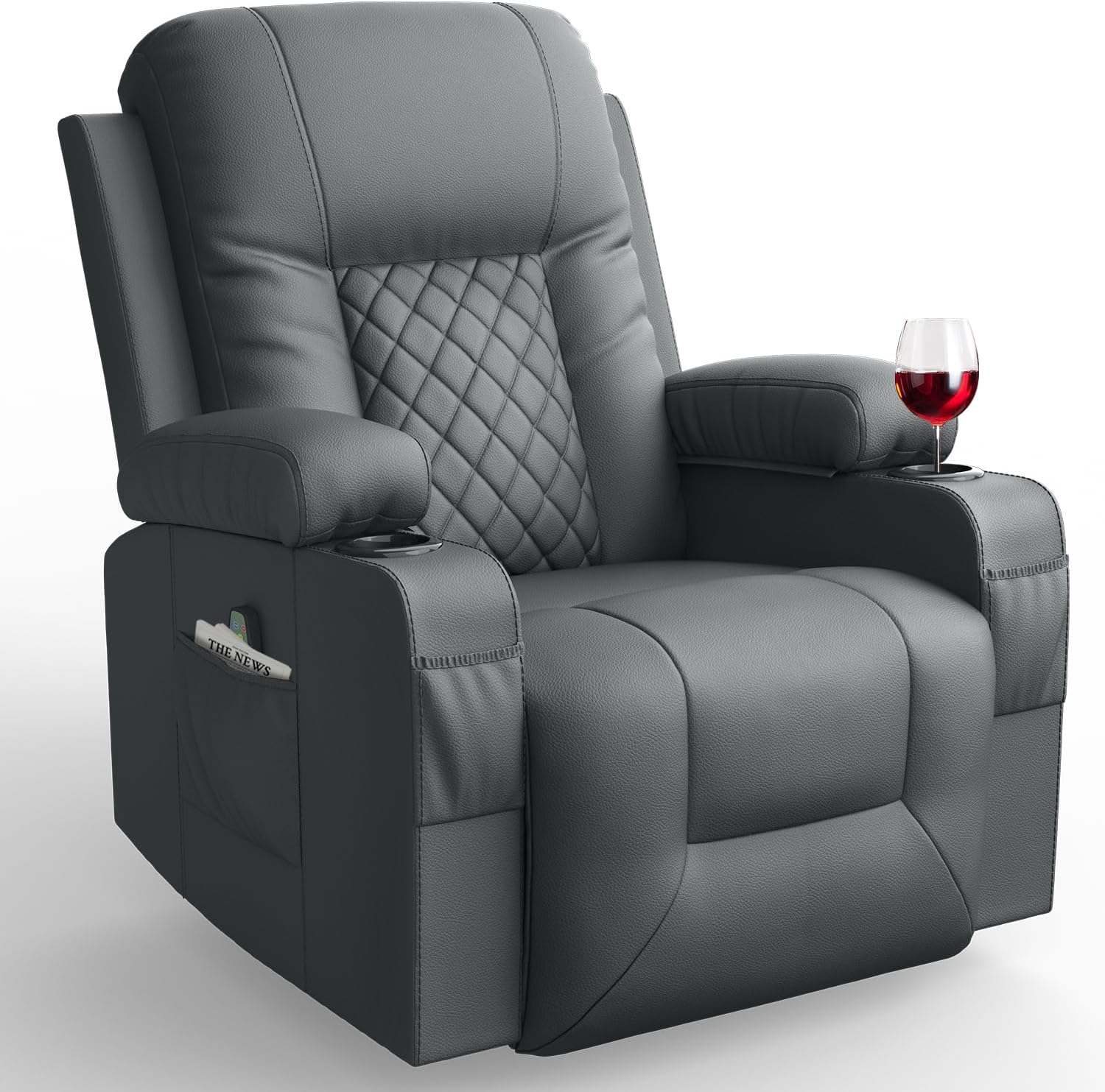 FURNIMAT Recliner Chairs for Adults, Massage Rocker with Heated Modern Ergonomic Lounge 360 Degree Swivel Single Sofa Seat Living Room Lounge Recliners Gray