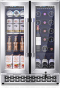 Under Counter Beverage Refrigerator – 160 Can & 20 Bottle Capacity, Dual Zone Built-In Beverage Cooler with Glass Door and Quiet Advanced Cooling System, Ideal for Beer, Wine, Soda