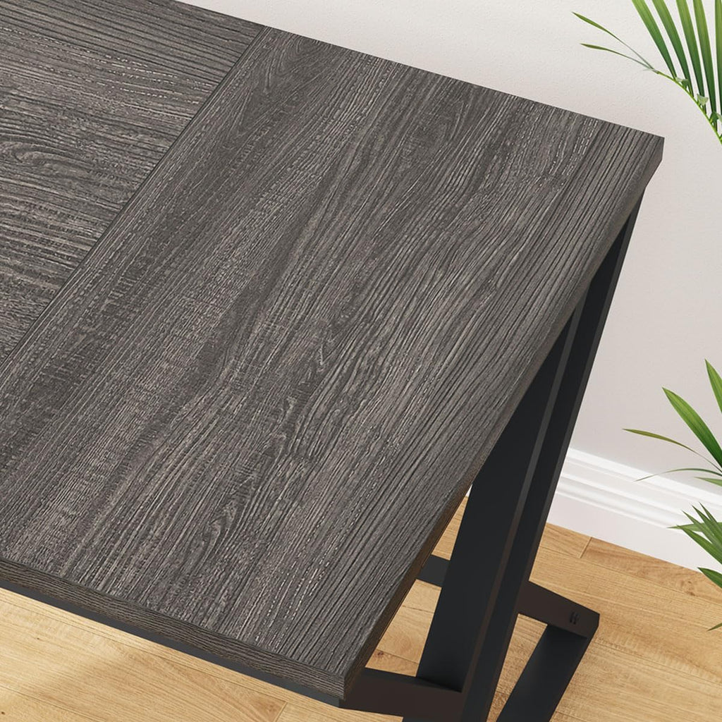 LVB Long Rustic Computer Desk, Industrial Large Wood Metal Office Desk, Modern Pc Study Gaming Writing Table for Two Person, Workstation Executive Desk for Home Bedroom Living Room, Dark Gray, 70 Inch