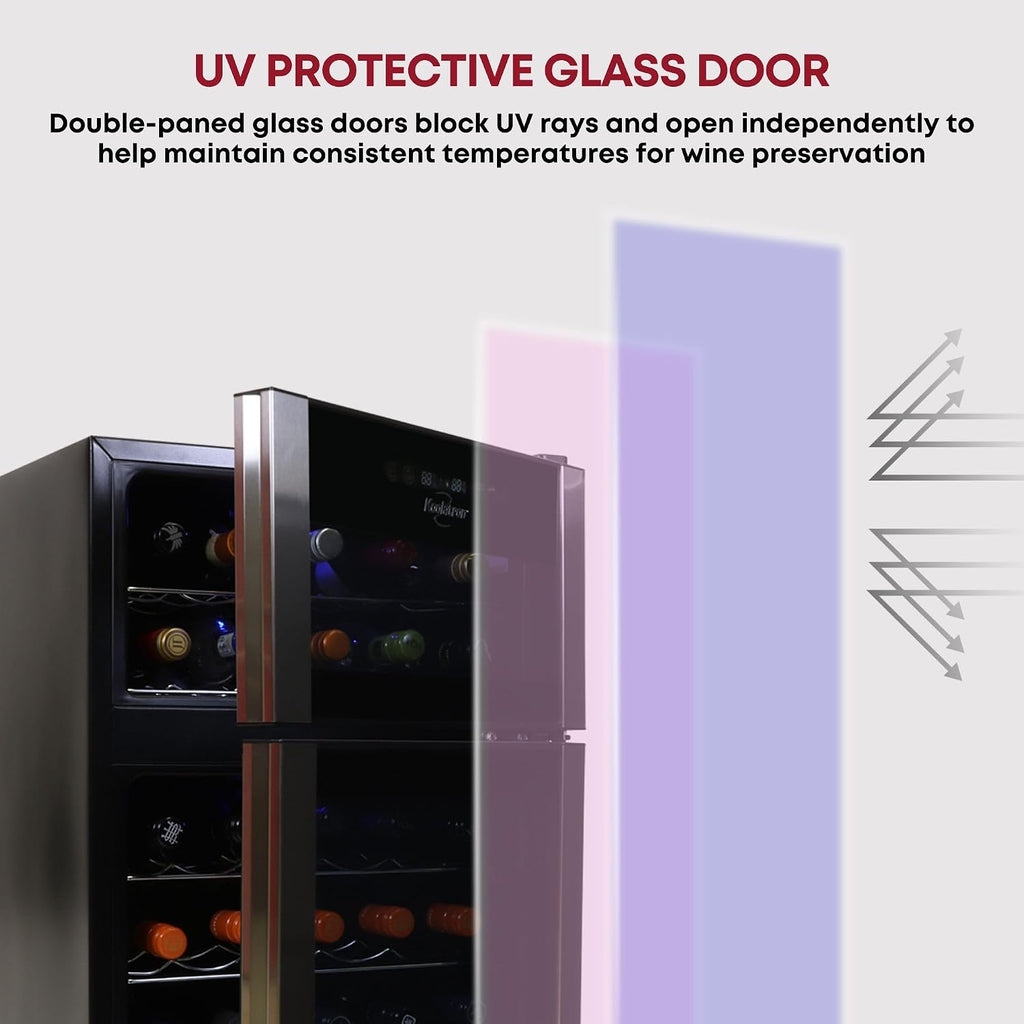 Koolatron 29 Bottle Wine Fridge – Wine Cooler with Glass Door, 3 Cu ft (86 L) Beverage Can Refrigerator, Digital Temperature Control/Dual temperature zone, Ideal for White, Red & Sparkling Wine