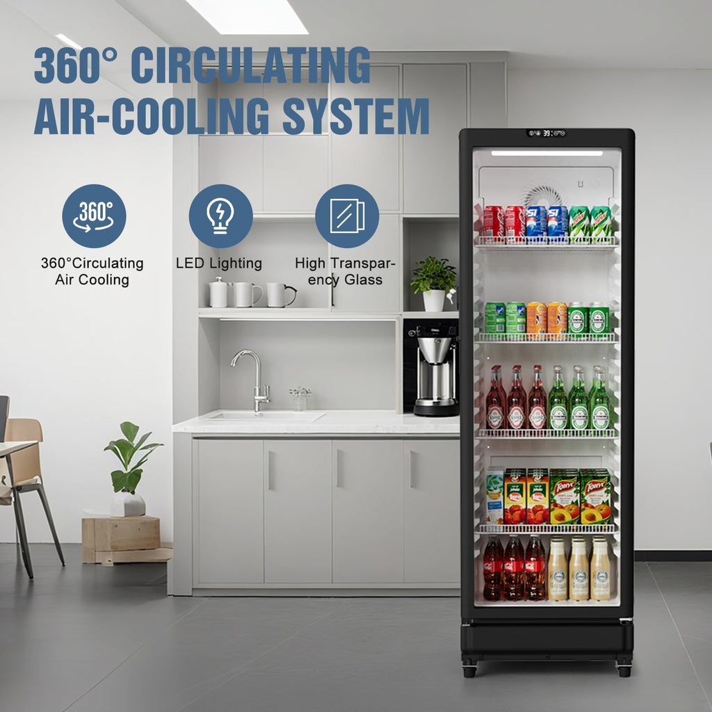 BEYOU Beverage Refrigerator, 8.5 cu. Ft Commercial Refrigerator Merchandiser with single Glass Door, Display Fridge for Living Room, Bar, Garage（Black）