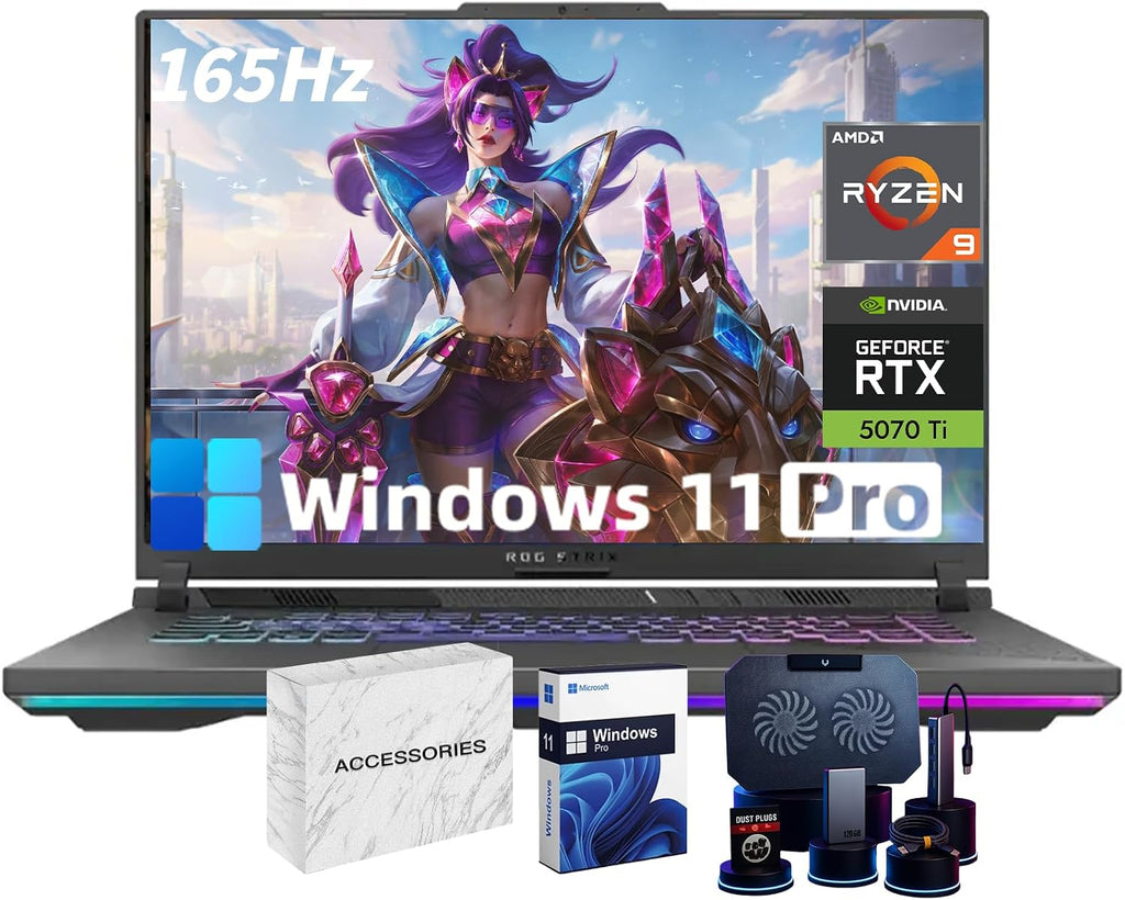 ASUS ROG Strix-G16 Gaming Laptop Computer - 16' 165Hz 300 nits, NVIDIA GeForce RTX 5070 Ti, AMD Ryzen 9 HX 8940HX, 16-core (Up to 5.3 GHz), Backlit KB, Win11 Pro (64GB DDR5 RAM, 1TB SSD)