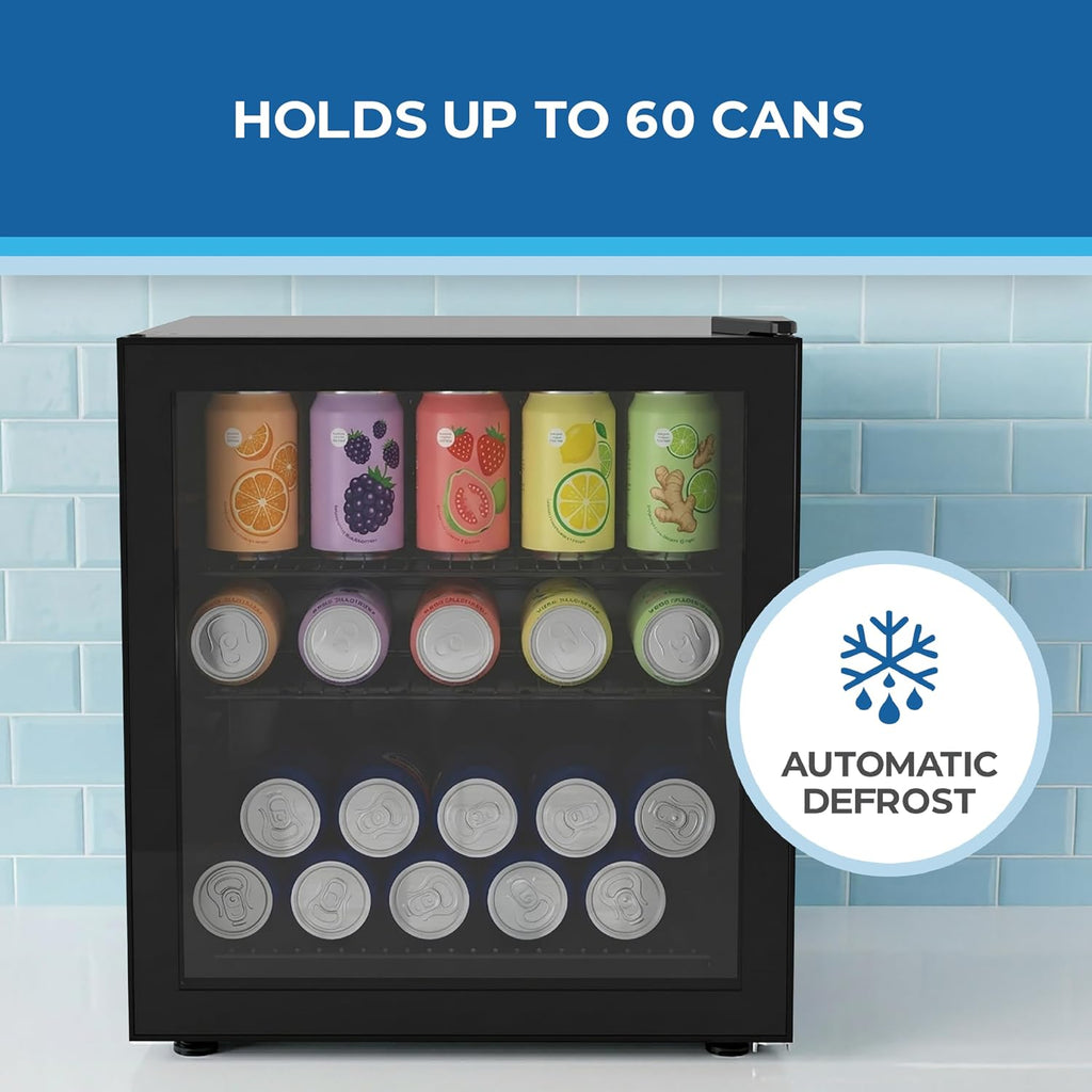 Avanti 60-Can Beverage Center Refrigerator with Glass Door, Adjustable Shelves, Full Range Temperature Control 32°F–50°F, Black