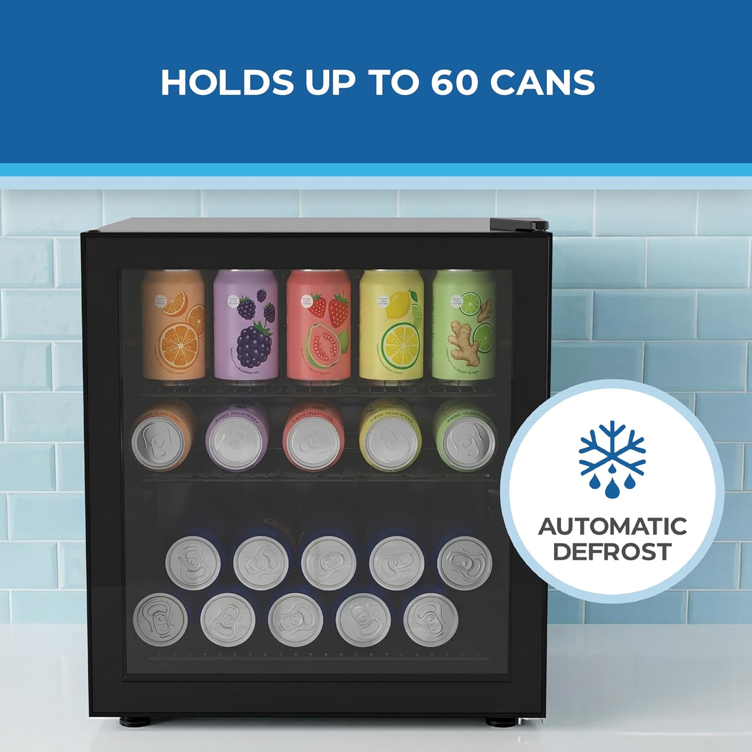 Avanti 60-Can Beverage Center Refrigerator with Glass Door, Adjustable Shelves, Full Range Temperature Control 32°F–50°F, Black