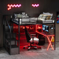 MERITLINE Full Gaming Loft Bed with Desk and Storage Wardrobe& LED RGB,Metal Gaming Bed with Stairs and Storage Case,for Adults Teens (Black)