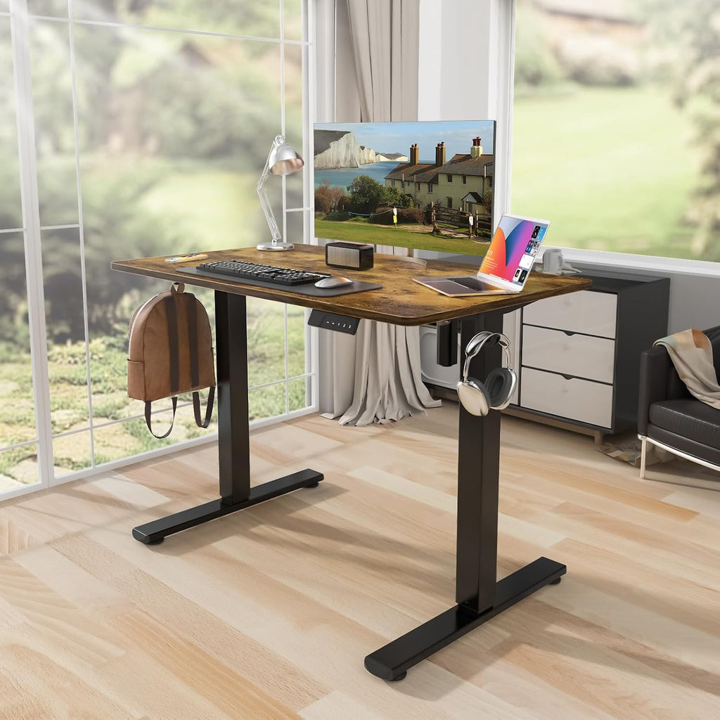Kingant Standing Desk Height Adjustable Small Electric Stand Up Desks [35 x 20 Inch] - Ergonomic Sit Stand Desk Rising Desks for Home Office Computer Desk Stand Desk Workstation with Cable Management
