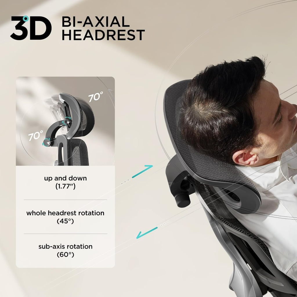 Hbada E3 Air Ergonomic Office Chair, Big and Tall Office Chair - with 3-Zone Dynamic Lumbar Support, 3D Adjustable Headrest, 4D Adjustable Armrests, Swivel, Black(with Footrest)