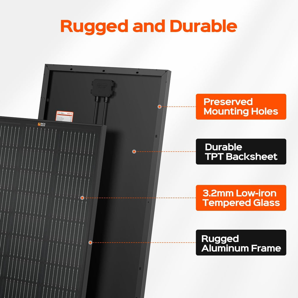 RICH SOLAR Premium 2 Pack of 100 Watt 12 Volt Monocrystalline Solar Panel All Black