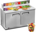 Tylza 60' Commercial Refrigerator, 16.3 Cu.Ft Sandwich Pizza Prep Table, Mega Top Worktop Fridge w/ 16 Pans & Cutting Board, 2-Door Stainless Steel Salad Prep Cooler for Restaurant & Food Truck