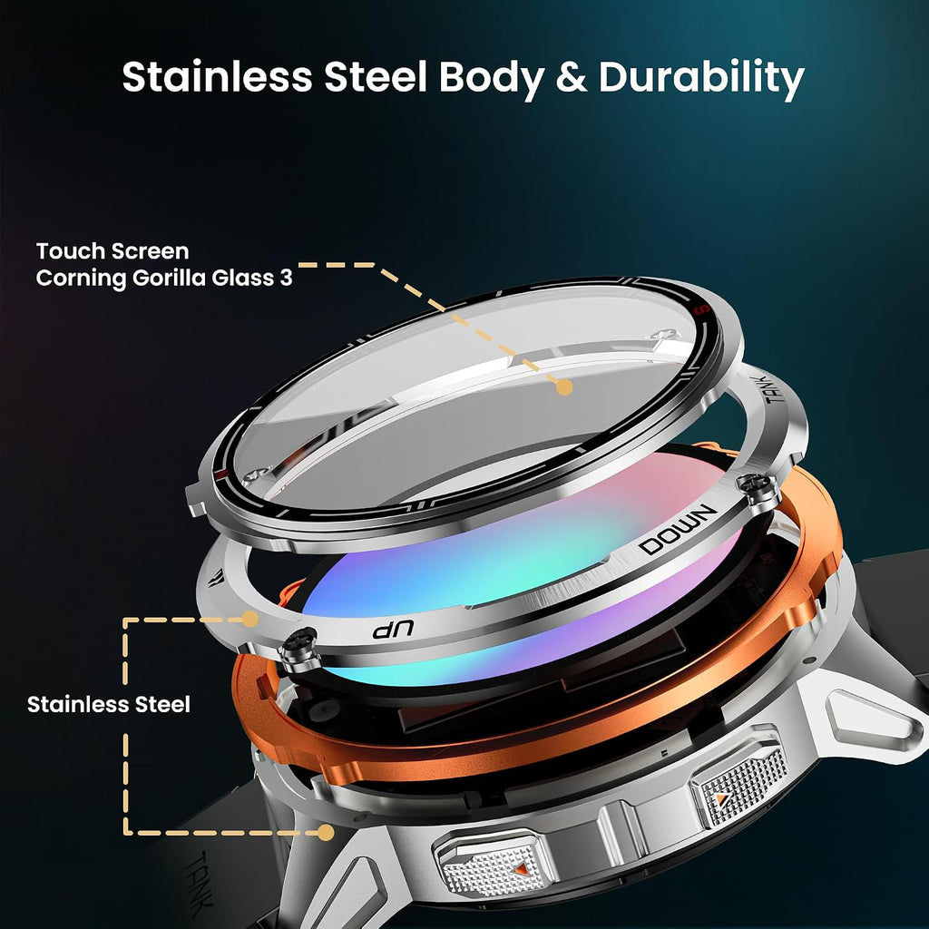 KOSPET Tank T3 Ultra 2 Smart Watch GPS for Men, 5ATM Waterproof, Pressure&Altitude&Compass, Extra-Large Battery, Full Metal Body Rugged Military Smartwatch Bluetooth Calling-1.43' AMOLED Display