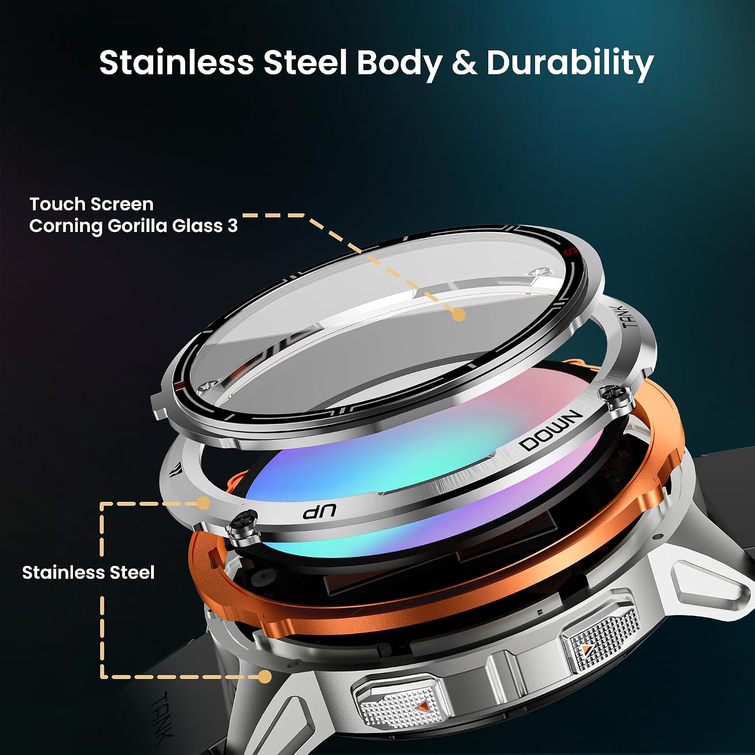 KOSPET Tank T3 Ultra 2 Smart Watch GPS for Men, 5ATM Waterproof, Pressure&Altitude&Compass, Extra-Large Battery, Full Metal Body Rugged Military Smartwatch Bluetooth Calling-1.43' AMOLED Display