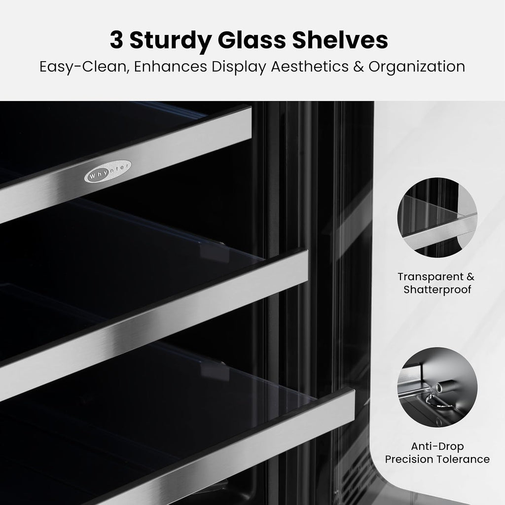 Whynter Beverage Refrigerator 15 inch Drink Fridge with Glass Door Beverage Fridge Cooler 80 Can Under Counter Built in Freestanding Fridge 34-54°F for Soda Beer Home Bar Luxury Series