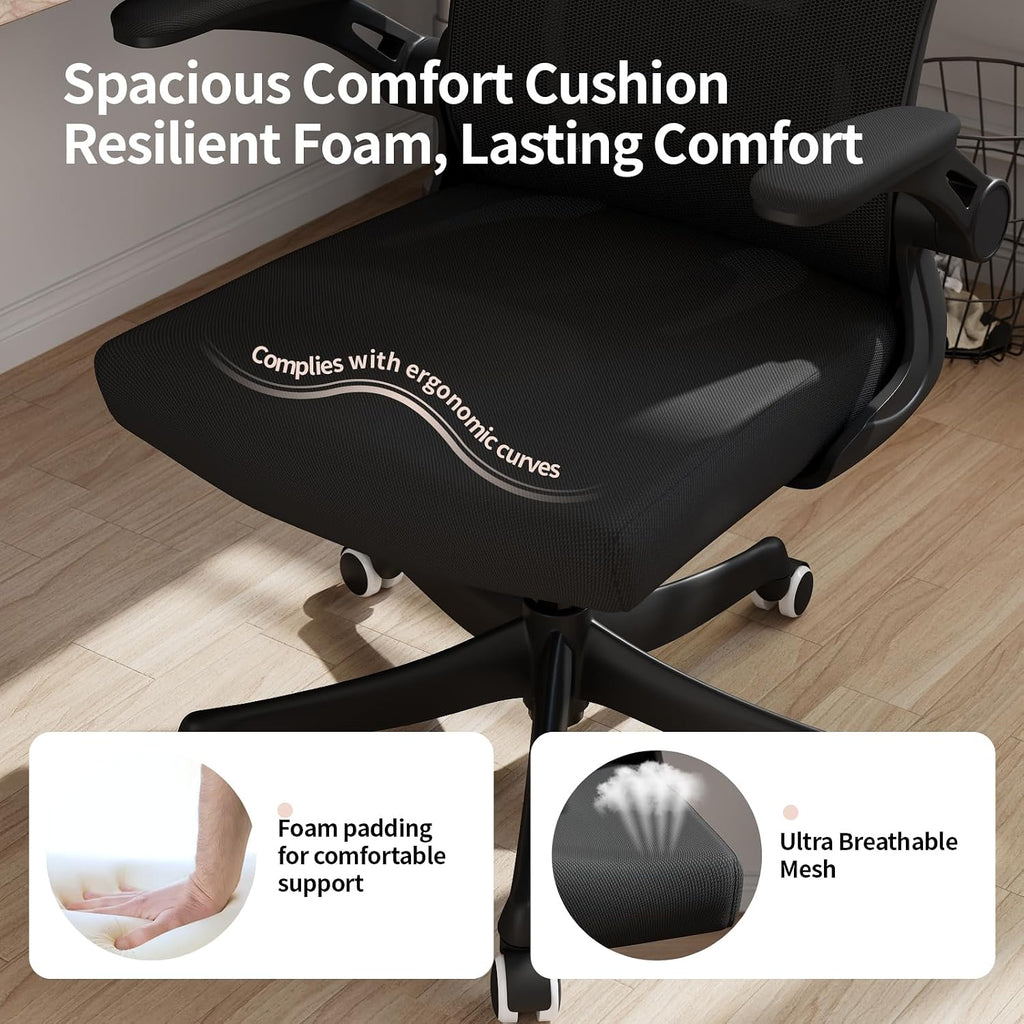 Monhey Office Chair Ergonomic Desk Chair with Lumbar Support&Headrest&Flip-up Arms Height Adjustable Rocking Swivel Computer Chair Multi-Angle from 90° to 125° with 350LBS Capacity