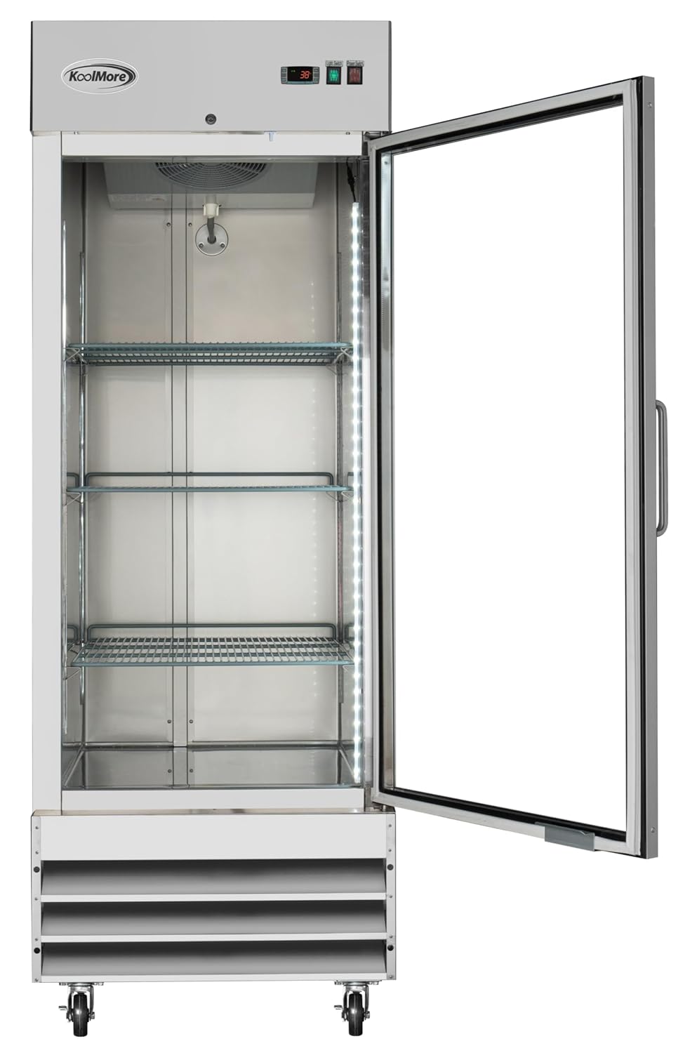 KoolMore - RIR-1D-GD 29' Stainless Steel 1 Glass Door Commercial Reach-in Refrigerator Cooler - 23 cu. ft