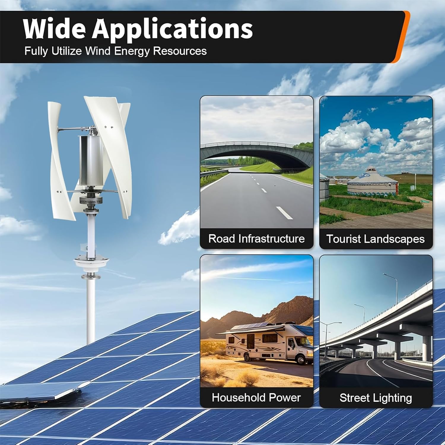 No Noise 3 Blades Vertical Wind Turbine Generator, 1000W 12V 24V 48V 220V Portable Vertical Wind Power Turbine Generator Kit with Controller for Home Or Camping,220v