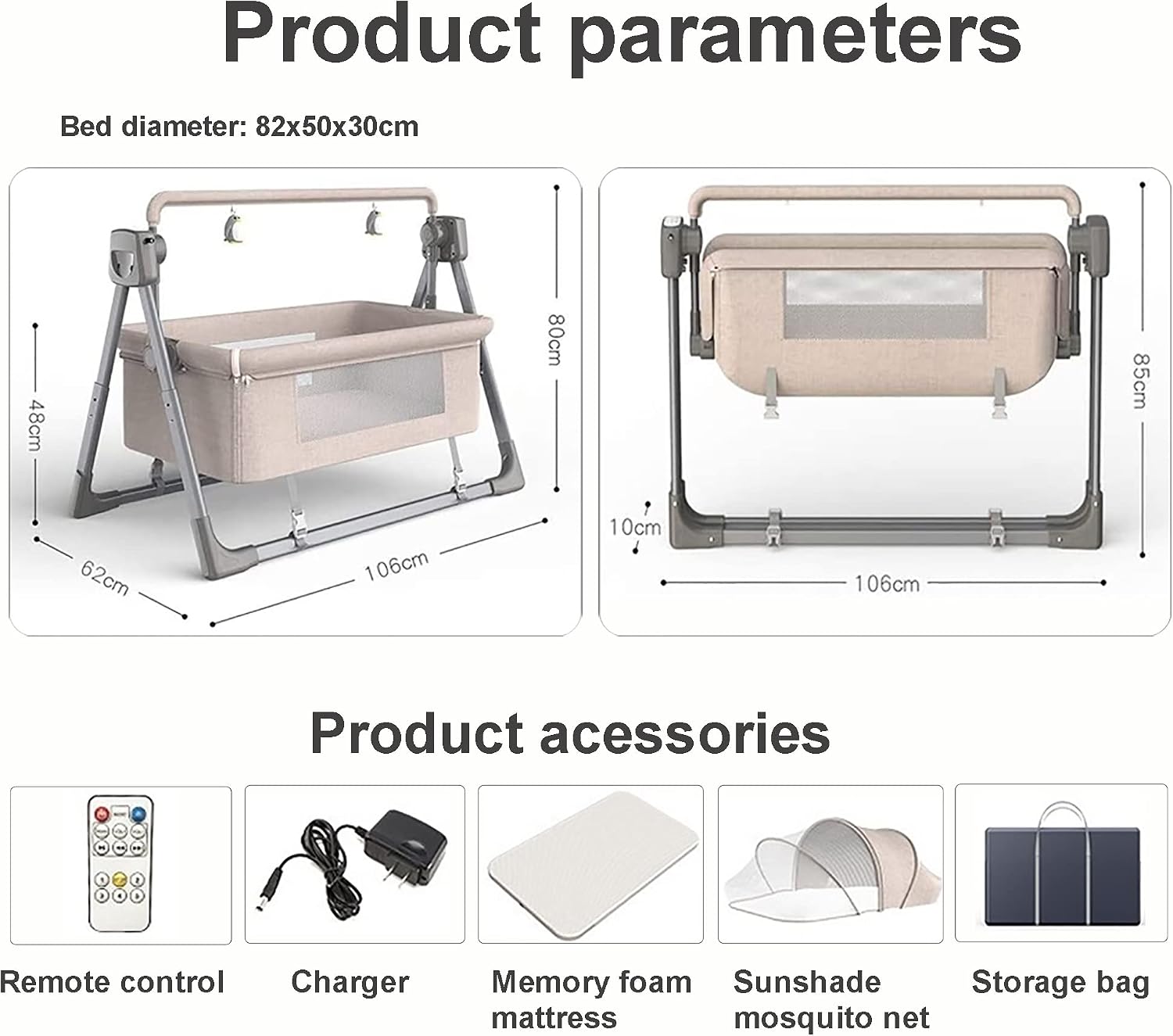 Electric Baby Swing,baby rocker,Rocking Chair Electric Cradle Baby Swing Bed,Adjustable Bedside Cribs,Automatic Rocking Recliner Crib Basket, Baby Safe Bed,Best Baby Bed For Infant Newborn Unisex