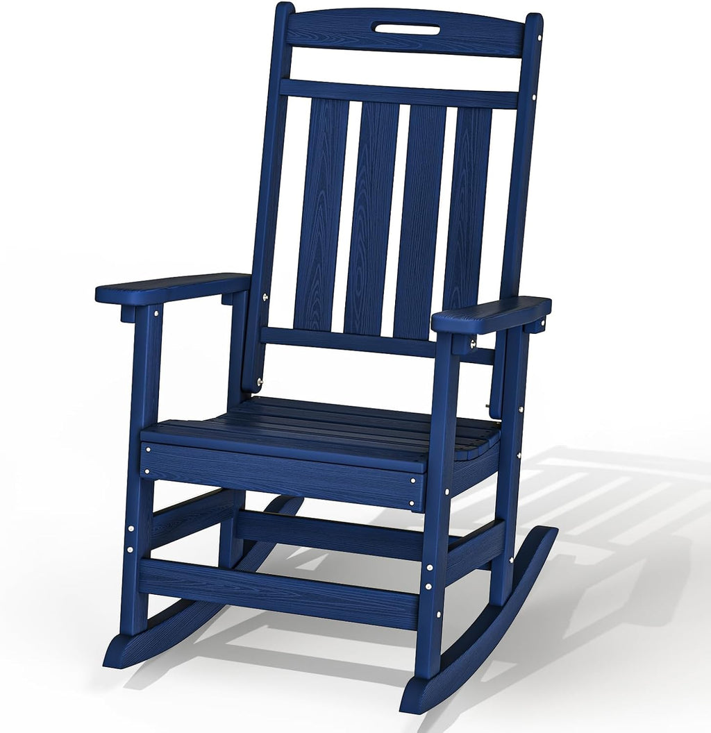 Plawdlik Oversized Rocking Chair,HDPE All-Weather Outdoor Rocking Chair,Patio Rocking Chairs for Porch.Navy Blue