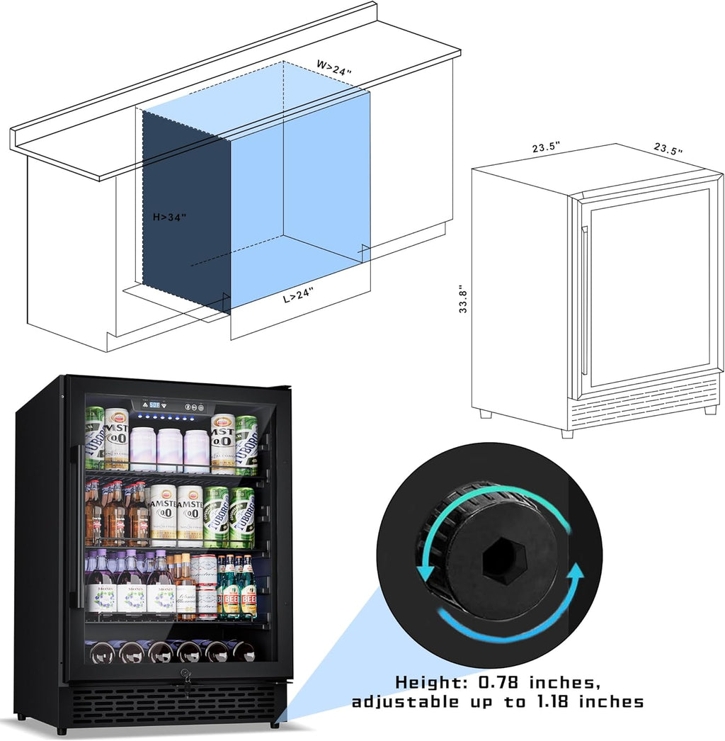 24-Inch Built-In Beverage Cooler, 200 Can Capacity, Smart Control System, for Soda, Beer, Wine & Water, Ideal for Kitchen, Bar, Living Room