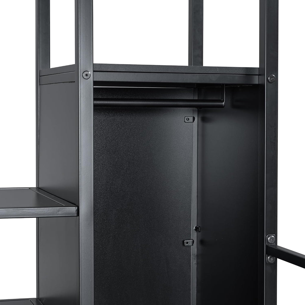 MERITLINE Full Gaming Loft Bed with Desk and Storage Wardrobe& LED RGB,Metal Gaming Bed with Stairs and Storage Case,for Adults Teens (Black)