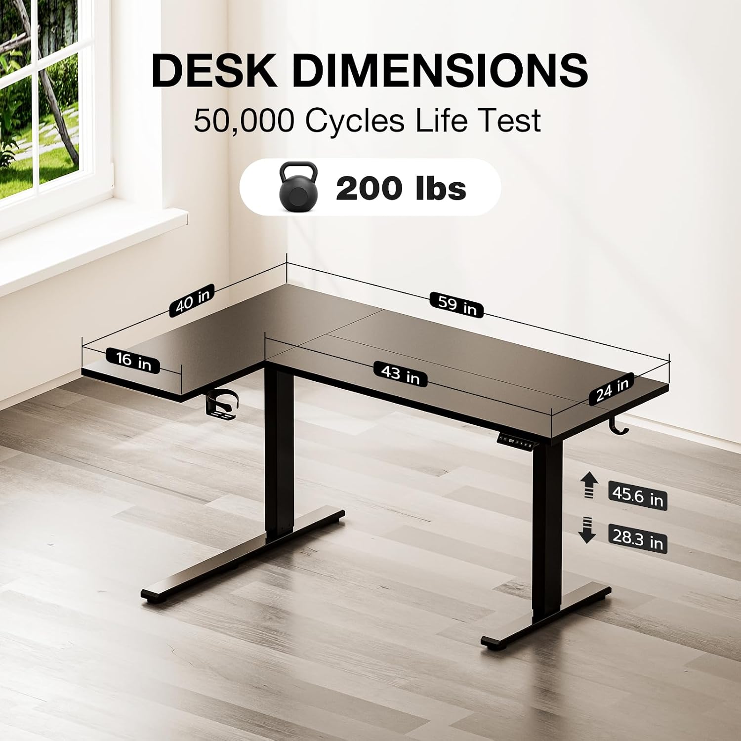 Muvai 59 Inch L Shaped Standing Desk Adjustable Height with Cable Management Tray,Gaming Electric Corner Standing Desk, Sit Stand Computer Table with Reversiable Splice Board, Black
