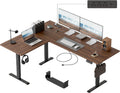 Agilestic Electric L Shaped Standing Desk 63 x 48 Inch with Power Outlet, Height Adjustable Corner Stand up Desk with Cable Management,Sit Stand Home Office Workstation with Splice Board, Dark Walnut
