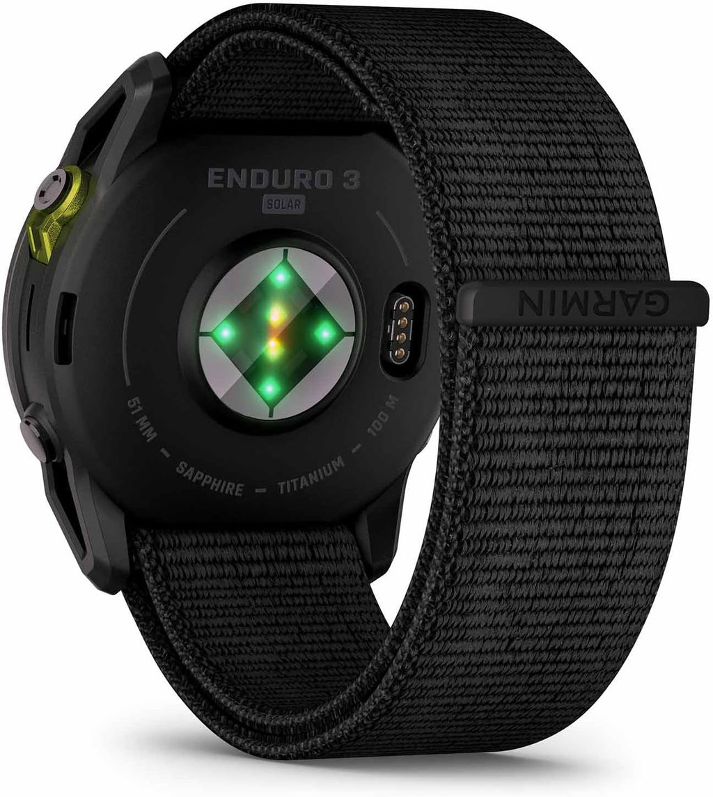 Garmin Enduro 3, Solar, Sapphire, Ultraperformance GPS Smartwatch, 90 Days Battery Life, Detailed Mapping, Built-in LED Flashlight, Carbon Gray DLC Titanium with Black Ultrafit Nylon Strap Bundle