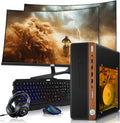 HP Half Dark Gaming PC Desktop Computer – AMD Pro A10-9700,GT 1030 Graphics,8GB RAM,512GB SSD,Dual 24 Inch Curved Monitor,RGB Keyboard with AI Copilot,Mouse,WiFi,RGB Headphone,Windows 11(Renewed)