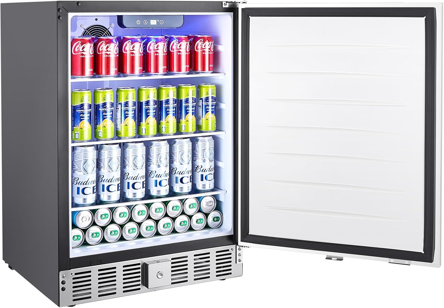 VEVOR 24-Inch Outdoor Beverage Refrigerator, 150 QT Built-in Drink Fridge, 0.56 kWh/Day Energy-Efficient Cooler with 304 Stainless Steel Door, Holds 180 Cans for Outdoor Kitchen, Home Bar, Patio