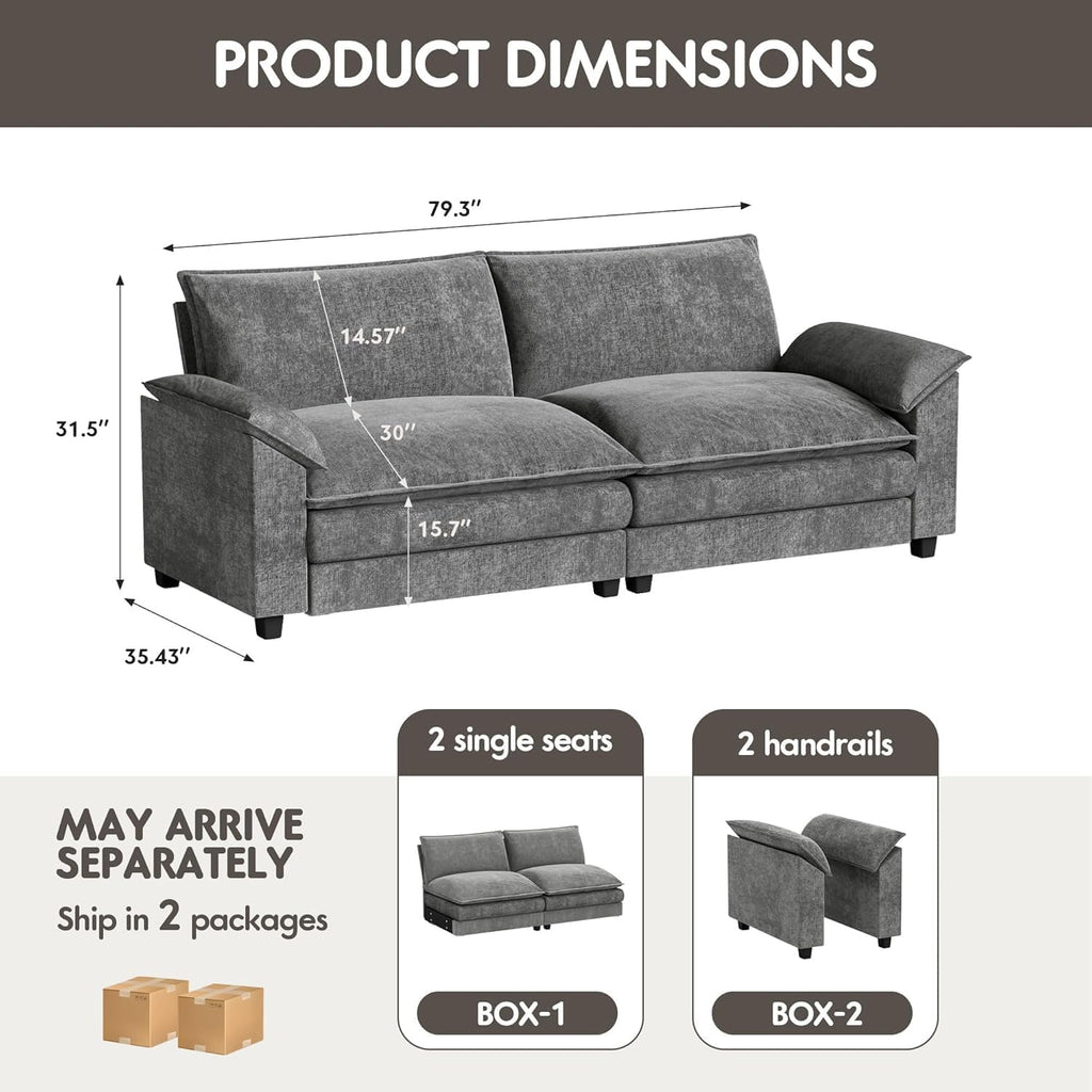 Homall 80' Modular Sectional Sofa, Loveseat Sofa Couch with Double-Layer Cushion, DIY Combination Chenille Deep 2-Seat Cloud Couch for Living Room, Apartment (Bright Grey, Loveseat Sofa)