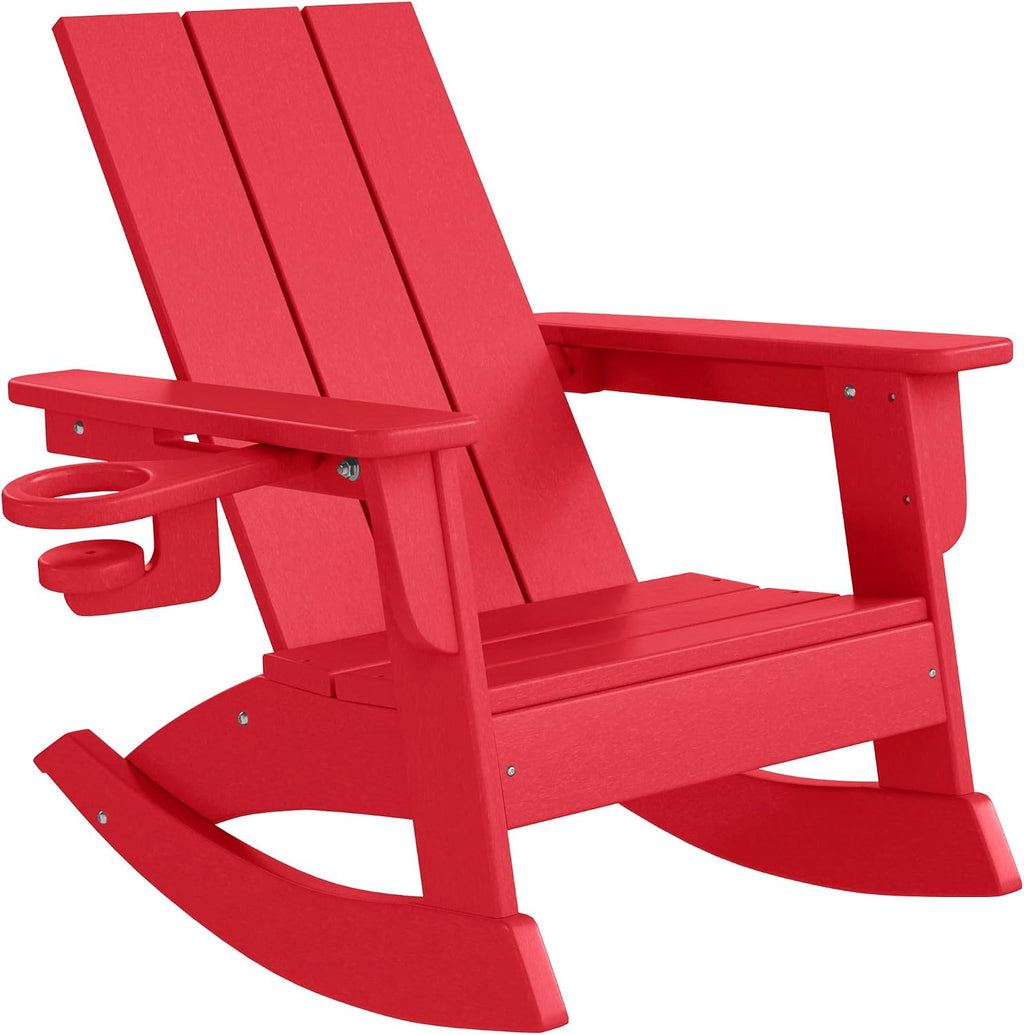WestinTrends Ashore Outdoor HDPE Plastic Preschool Toddler Modern Adirondack Rocking Chairs (Set of 2), Red