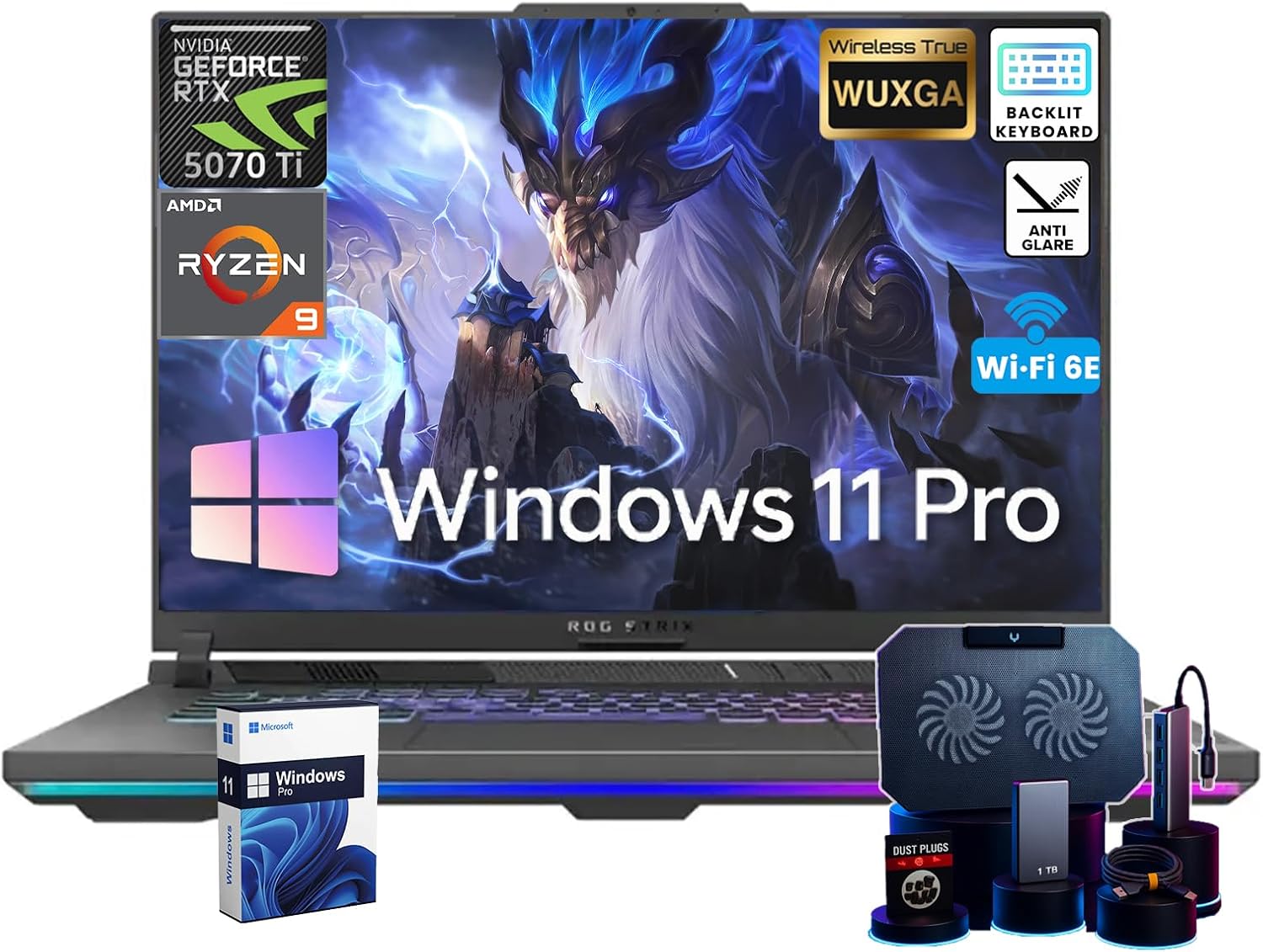 ASUS ROG Strix G16 Gaming Laptop | Dedicated GeForce RTX 5070 Ti 12GB GDDR7 | 16'' WUXGA 300 nits Display | AMD Ryzen 9 8940HX(16-Core) | Backlit KB | Win 11 Pro | w/Accessories | 16GB DDR5+1TB SSD