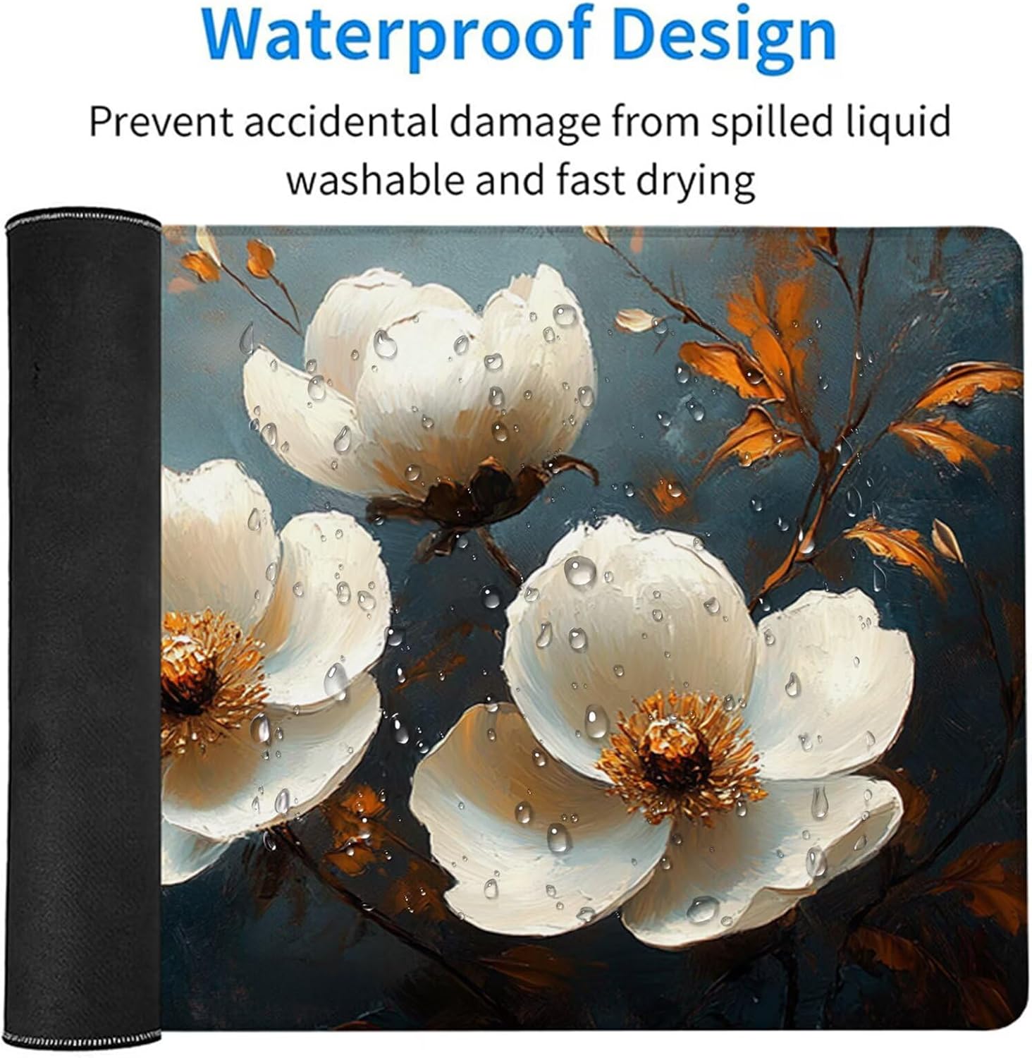 Flower Mouse Pad, Gaming Mouse Pad 64x32in, Desk Mat with Stitched Edges, Large Mousepad Waterproof, Gaming Accessories Keyboard Mat, Office Desk Accessories, for Gamer Computer Office, White 6-6777