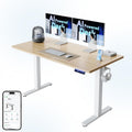HUANUO AI-Powered Electric Standing Desk with Smart APP, Work with Alexa & Google, Adjustable Height, 3 Memory Settings, Sedentary Reminder, Ergonomic Sit-Stand Desk, 55-inch, Light Walnut