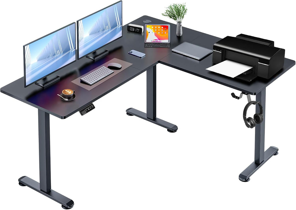 63' L Shaped Standing Desk,Electric Height Adjustable Corner Stand Up Desk, Ergonomic Sit Stand Home Office Computer Desk with Splice Board (Black)