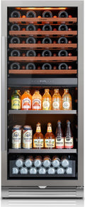 Ca'Lefort 24 Inch Wine & Beverage Refrigerator - 112 Can + 40 Bottle Dual Zone 34-65°F Cooler, 7 Adjustable Shelves & 3 LED Lights, Energy Star Certified Built-in/Freestanding for Home/Bar/Kitchen