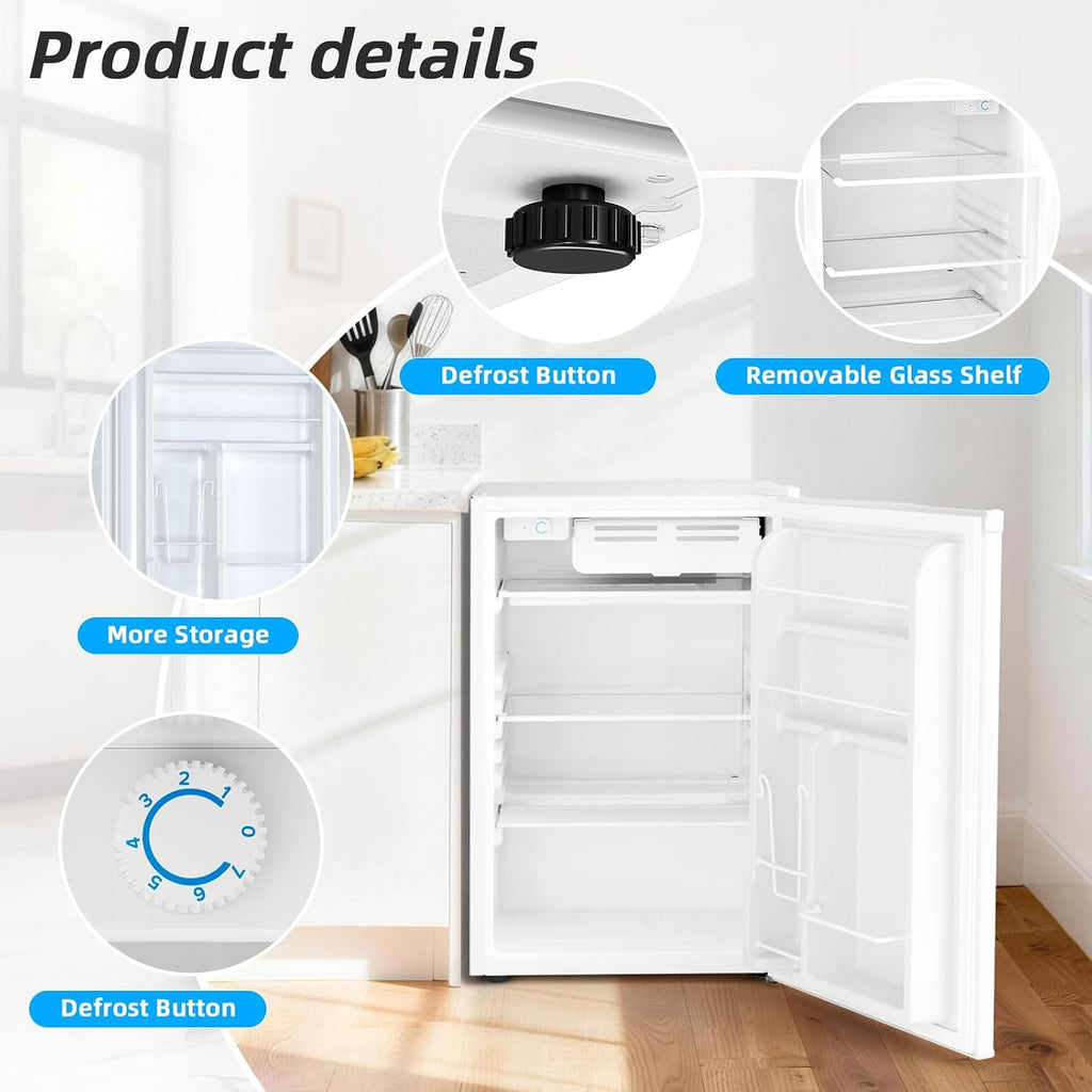 Antarctic Star 4.5 Cu.Ft Compact Refrigerator with Freezer,Mini Fridge Single Door with Adjustable Thermostat,Removable Glass Shelves for Apartment/Dorm/Office,WHITE
