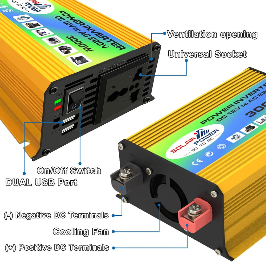Portable Solar Power System 3000W Inverter with 18W Waterproof Solar Panel & Smart LCD Charge Controller for RV and Home Use