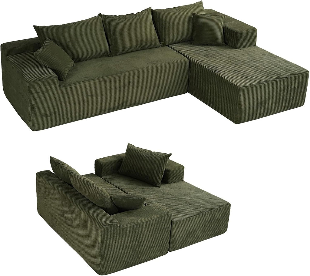 Green 103' Cloud Couch Sectional Sofa in Box with L-Shape Chaise,Modern Modular Couches Upholstered with Deep Seat for Living Room,No Assembly Required