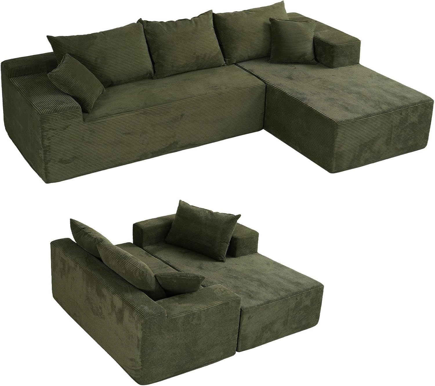 Green 103' Cloud Couch Sectional Sofa in Box with L-Shape Chaise,Modern Modular Couches Upholstered with Deep Seat for Living Room,No Assembly Required