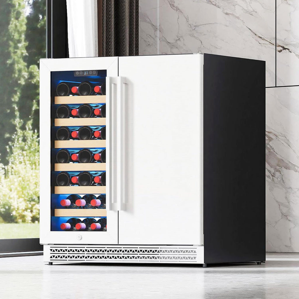 Albott 30 Inch Wine and Beverage Refrigerator, 37–64℉ Dual Zone Wine Cooler with Digital Temperature Control, Built-in or Freestanding for Home or Bar, Holds 33 Bottles 100 Cans Beer, Soda, Champagne