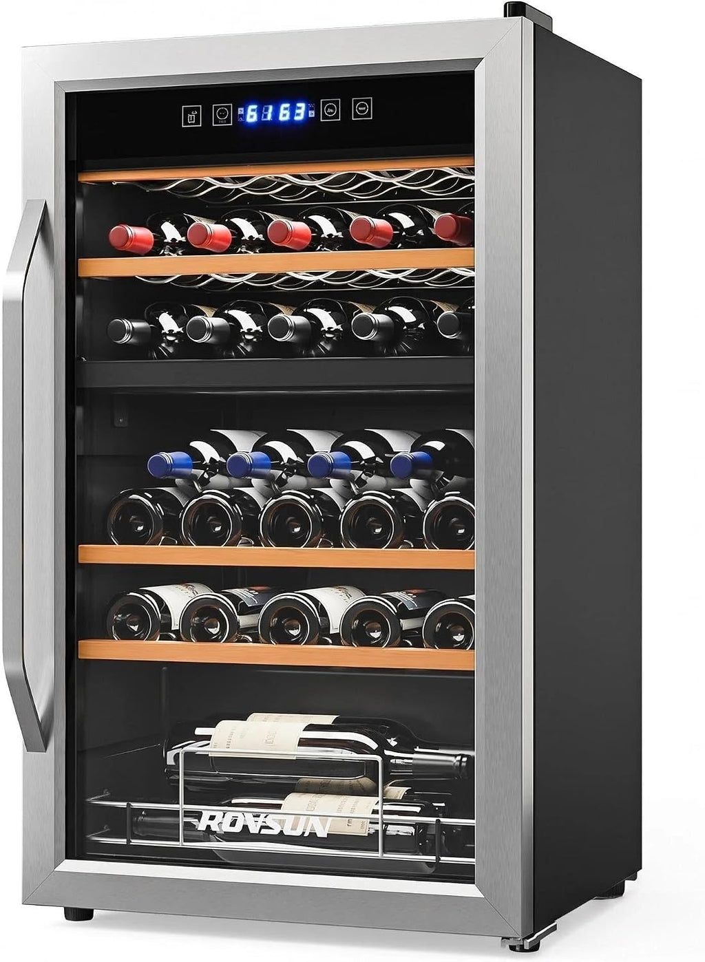 ROVSUN 20''W Dual Zone Wine Fridge with Compressor, 33 Bottle Freestanding Wine Cooler Refrigerator with Touch Panel Control and Glass Door, Wine Cellar for Red, White, Champagne or Sparkling, 41-64°F