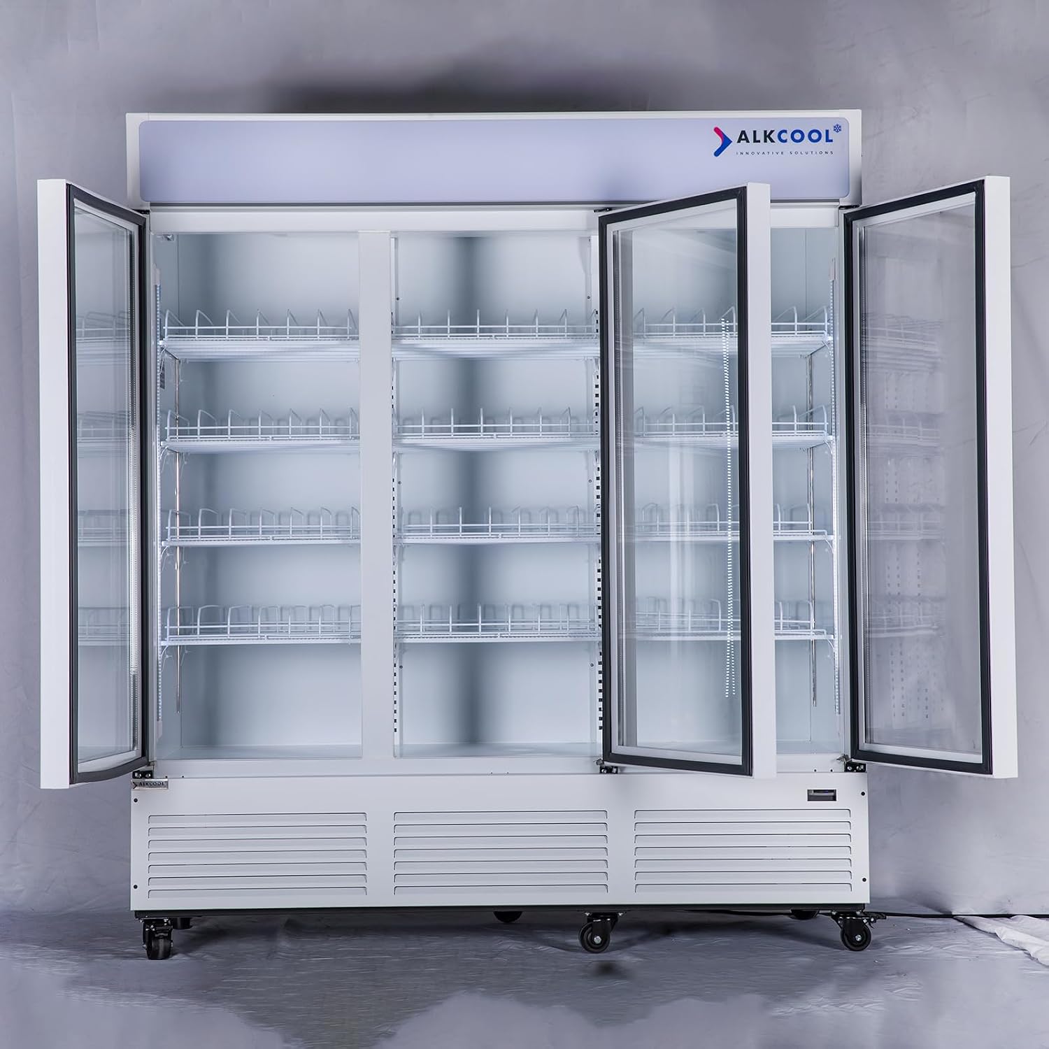 Commercial Refrigerator Floral Beverage Display Cooler,3 Glass Doors Commercial Flowers Fridge With LED Light 9 Adjustable Shelves,ETL Approval,71' Wide,63.5 Cuft,White,(Wheel Included)