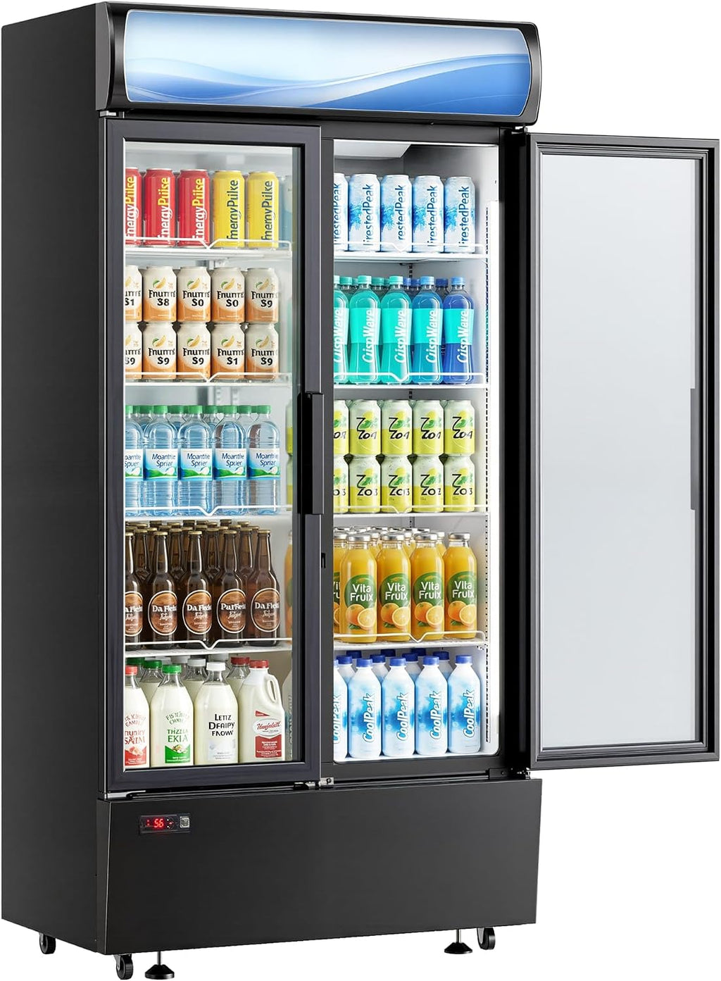 21 cu.ft Commercial Refrigerators, Beverage Fridge with LED Light, 2 Glass Door Drink Merchandiser with 8 Adjustable Shelves, 32-50°F Digital Control ETL Certified Black