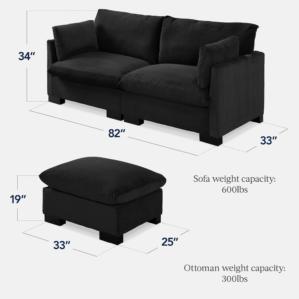 Best Choice Products Modern Loveseat Sofa for Living Room, Corduroy Recliner, Removable Cover, Spring Cushions, Solid Wood Frame, Easy Assembly for Small Spaces, 82in – Black