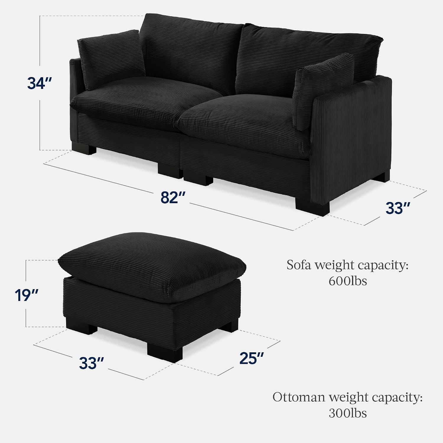 Best Choice Products Modern Loveseat Sofa for Living Room, Corduroy Recliner, Removable Cover, Spring Cushions, Solid Wood Frame, Easy Assembly for Small Spaces, 82in – Black
