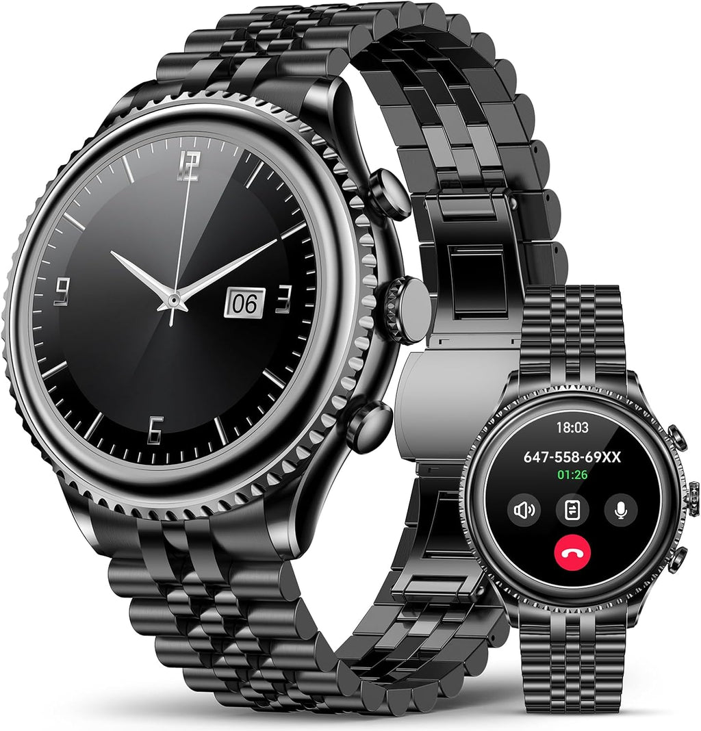 2026 Rotating Bezel Smart Watch for Men with Bluetooth Call, Heart Rate, Blood Pressure, SpO2, Sleep Monitor, Waterproof Round Watch with Encoder Knob, 1.32' AMOLED Display, Compatible Android and iOS