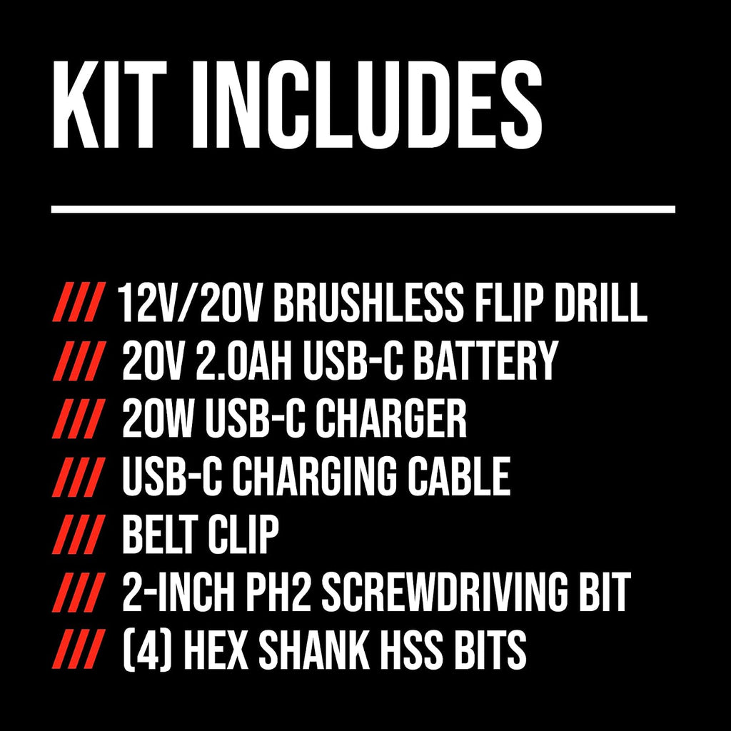 SKIL PWR CORE 20 Brushless 20V Flip Drill Driver Kit with Double Collect Flip Head, Torque Settings & Magnetic On-board Storage, Includes 2.0 Ah USB-C Battery and Charger - DL6300D-12