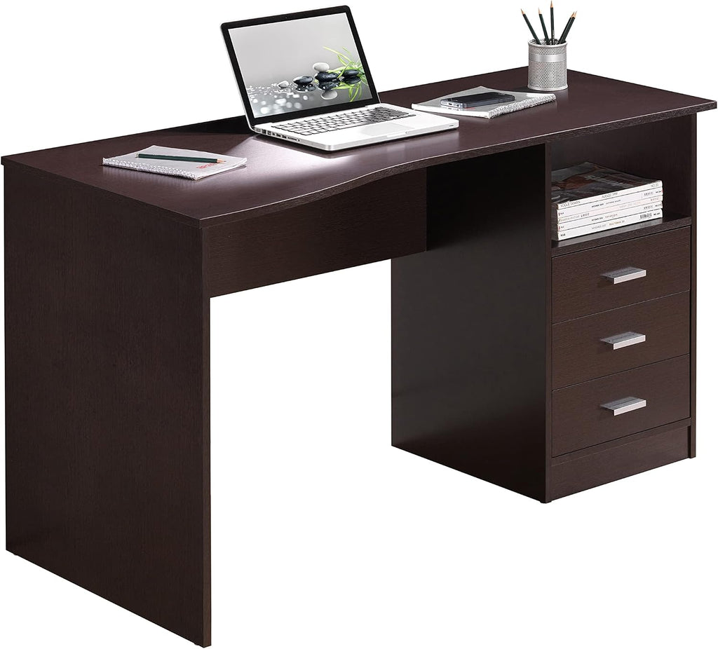 Techni Mobili 51' Classic Computer Desk with Drawers, 3-Drawer Home Office Desk with Storage (Brown)